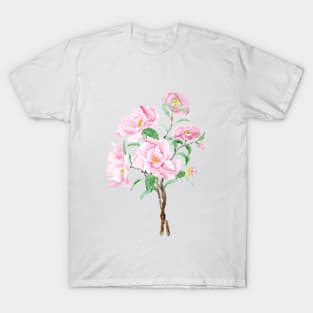 pink camellia  flowers  watercolor painting T-Shirt